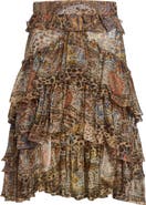 Etro Paisley Leopart Spot Tiered High-Low Silk Miniskirt