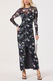 ASTR the Label Floral Ruched Long Sleeve Mesh Dress