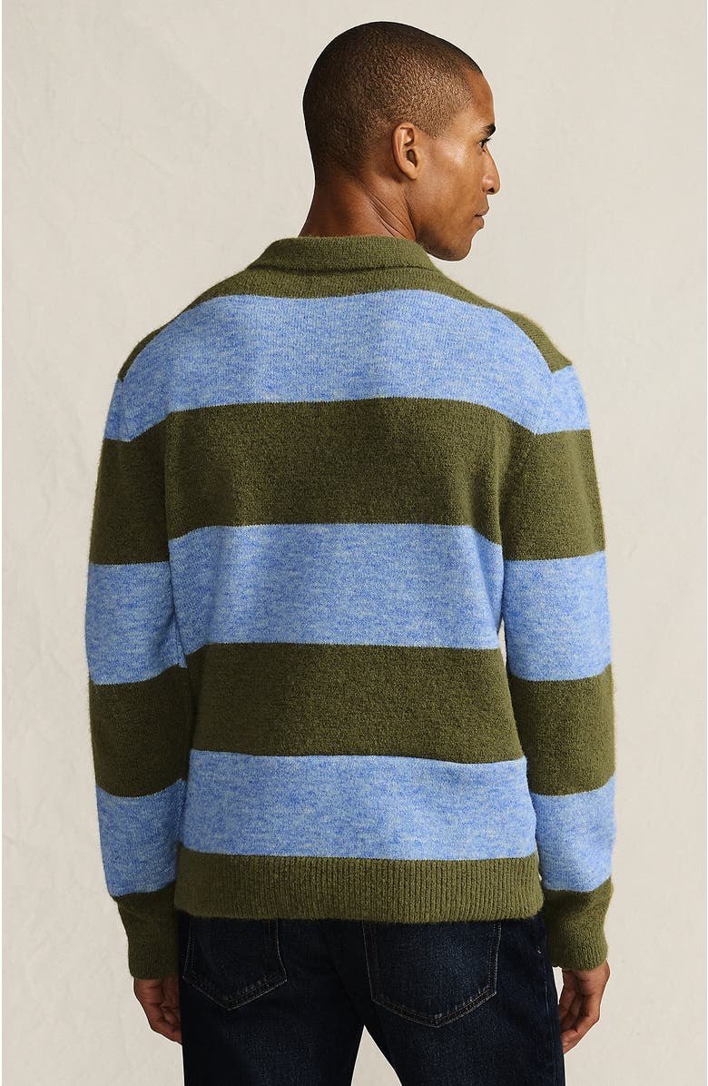Lands' End Long Sleeve Fuzzy Sweater Polo, Alternate, color, Olive Drab Heather Stripe