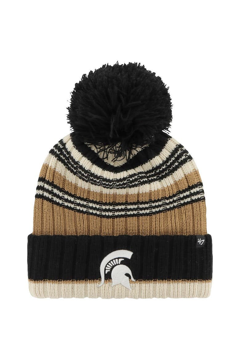 Women's '47 Khaki Michigan State Spartans Barista Cuffed Knit Hat with Pom, Main, color, Khaki