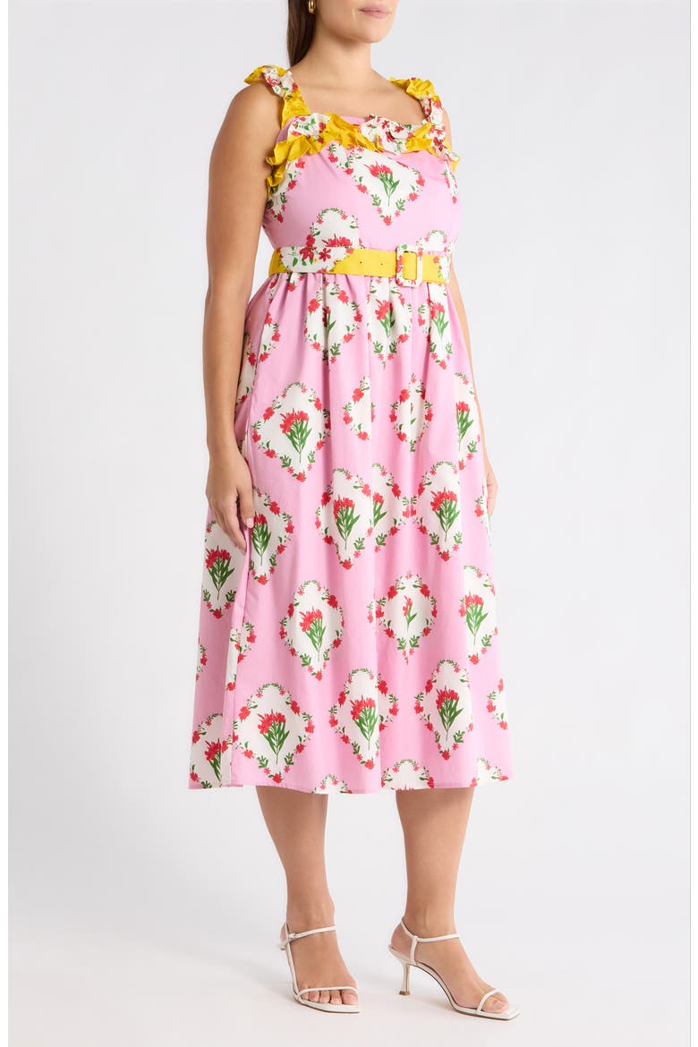 Maia Floral Strapless Ruffle Midi Dress, Alternate, color, PINK-MULTI