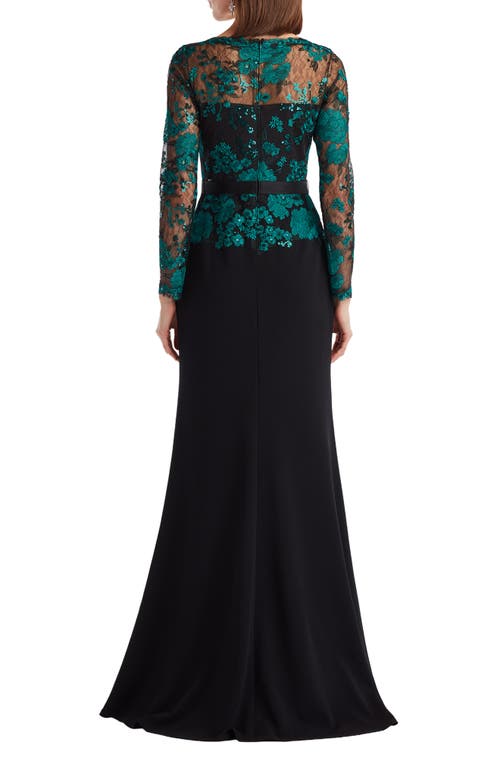 Tadashi Shoji Floral Lace Embroidery Long Sleeve Gown In Black