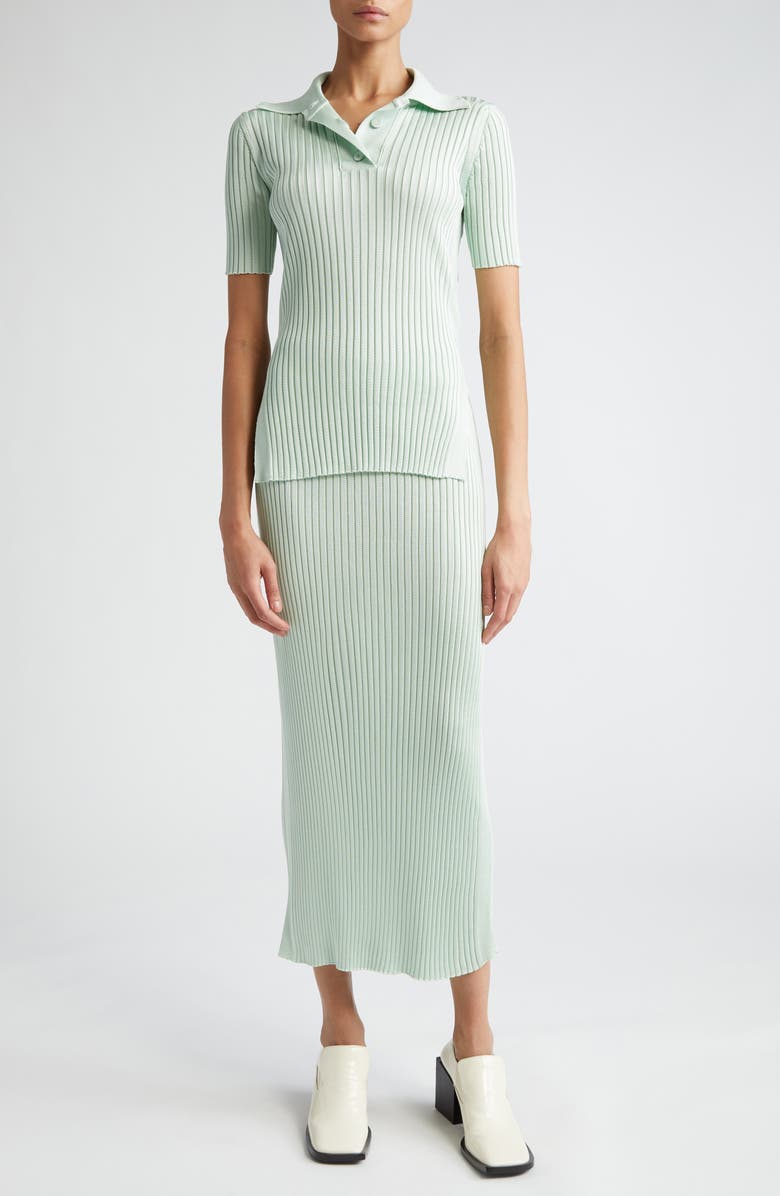 Jil Sander Short Sleeve Yak & Virgin Wool Rib Polo Sweater, Main, color, 