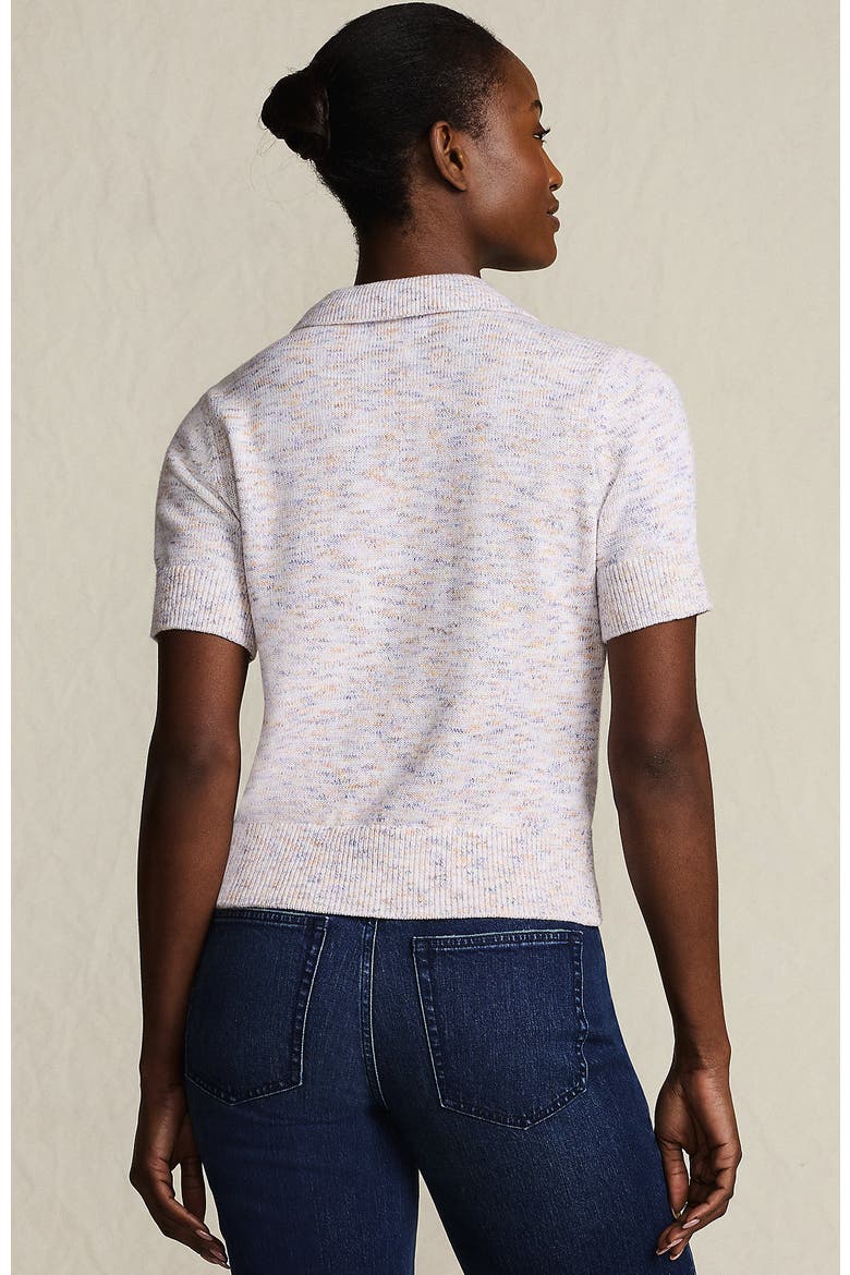 Cotton Blend Short Sleeve Polo Sweater, Alternate, color, Sunset Sorbet Space Dye