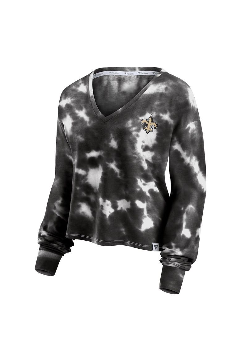 Women's Fanatics Branded White/Black New Orleans Saints Sport Resort Tie-Dye V-Neck Long Sleeve T-Shirt, Alternate, color, White