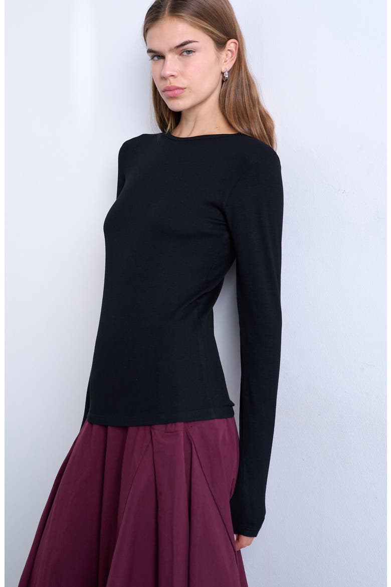 Long Sleeve Rib Top, Main, color, BLACK