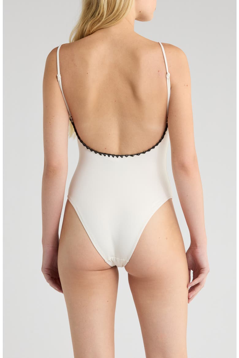 Contrast Trim One-Piece Swimsuit, Alternate, color, WHITE