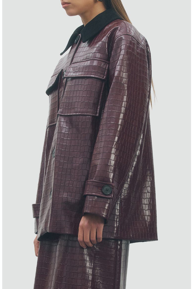 Millie Croc Embossed Faux Leather Coat, Alternate, color, WINE BLACK