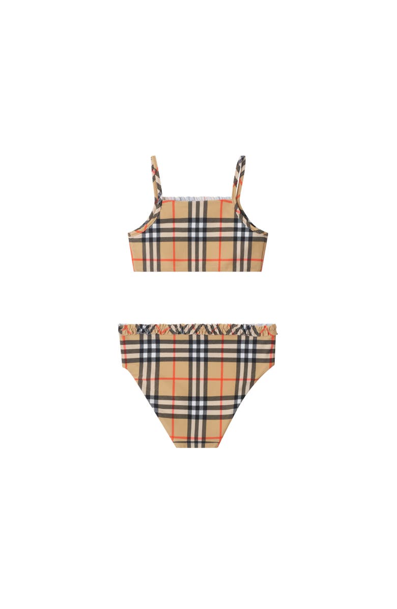 Burberry Ruffe Trim Check Bikini, Alternate, color, Sand Beige