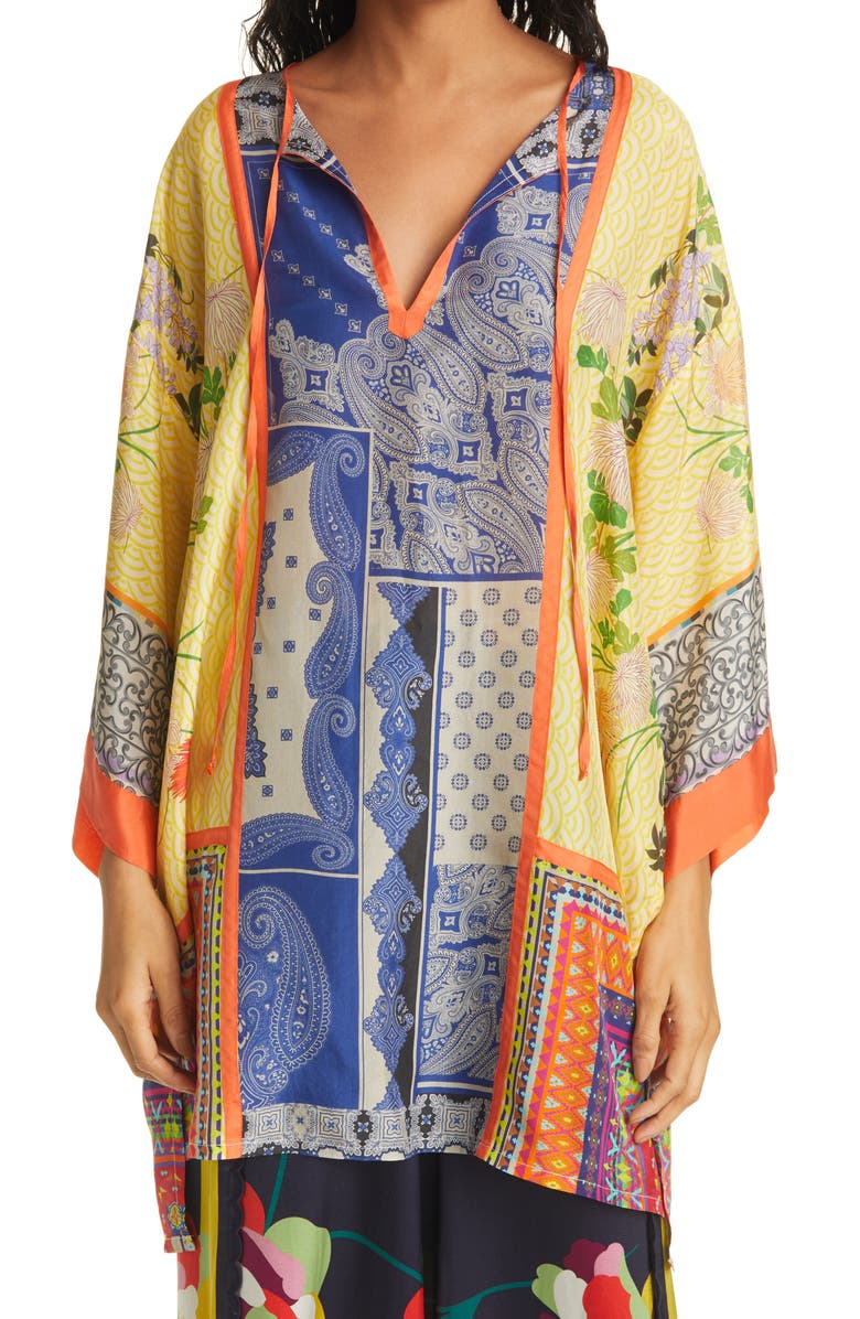 Johnny Was Arden Mixed Print Silk Tunic Top, Main, color, 