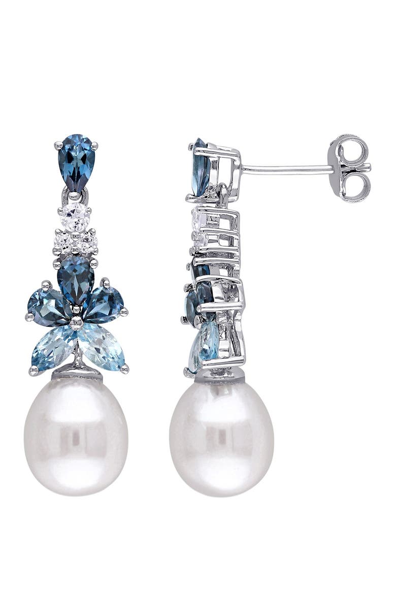 Freshwater Pearl Drop Earrings, Main, color, BLUE