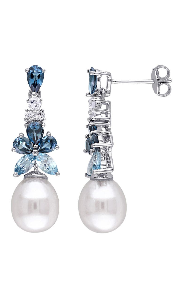DELMAR Freshwater Pearl Drop Earrings, Main, color, Blue