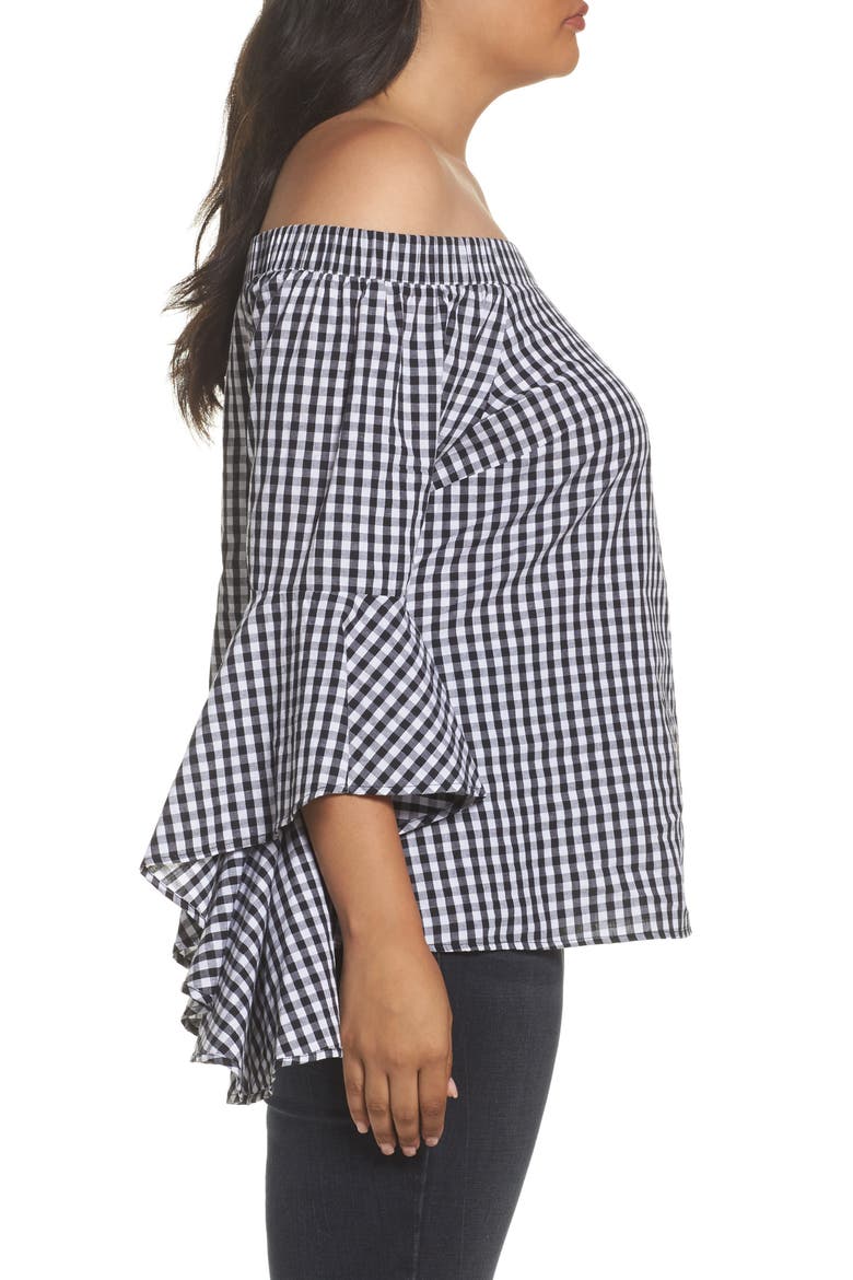 Bell Sleeve Off the Shoulder Shirt, Alternate, color, BLACK / WHITE