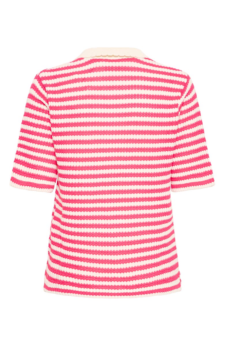 ICHI Button Front Knit Shirt, Alternate, color, Azalea Birch Stripe
