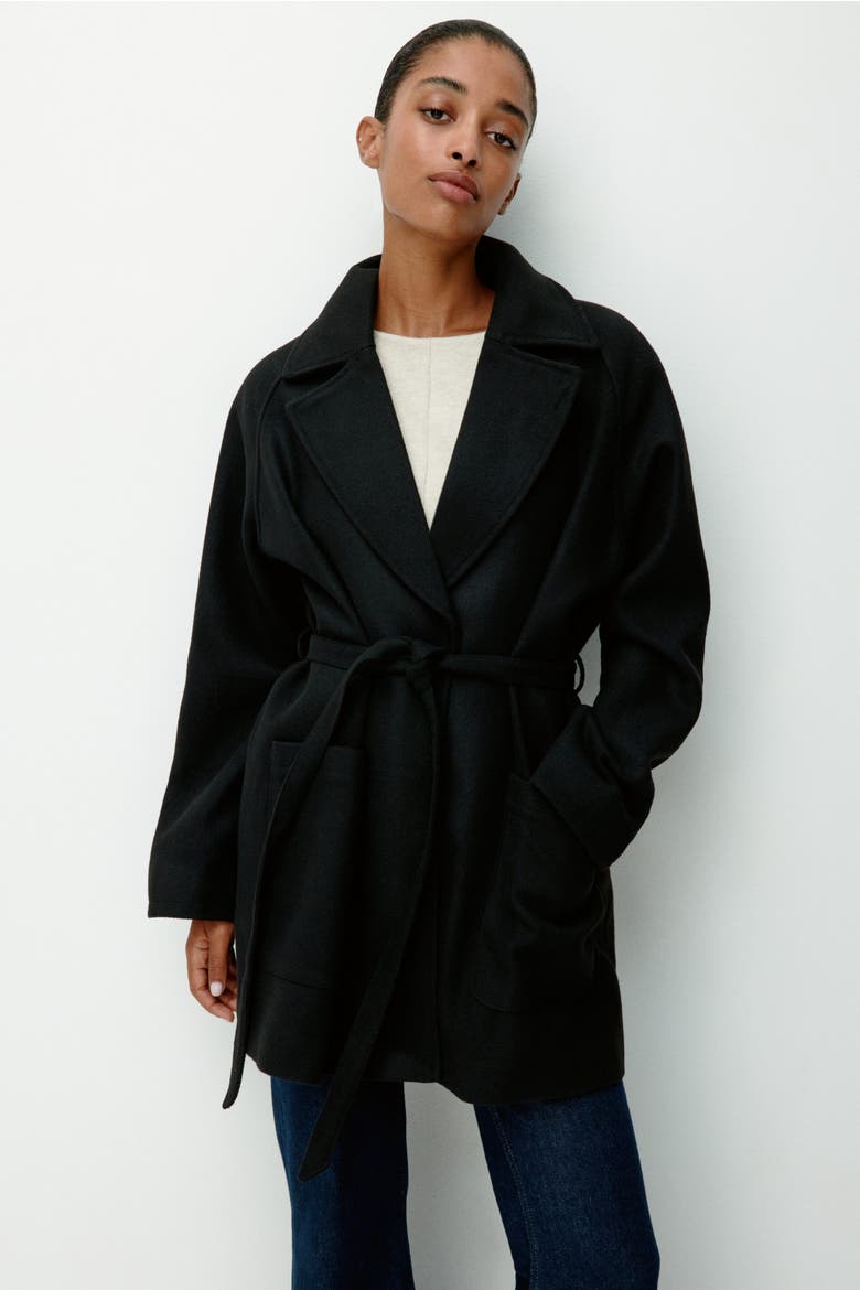 Tie-belt Coat, Alternate, color, Black