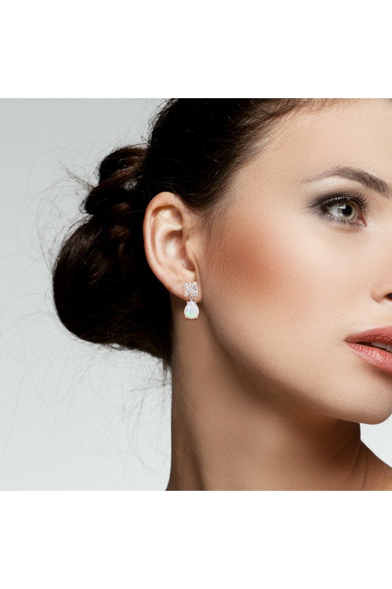 Gemstone & Diamond Pear Drop Earrings 14k, Alternate, color, Opal/White Gold