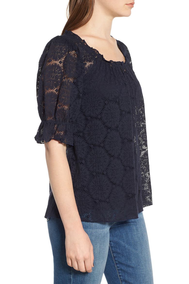 Puff Sleeve Lace Top, Alternate, color, NAVY NIGHT
