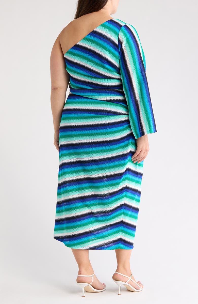 Donna Morgan Stripe One-Shoulder Ruched Shift Dress, Alternate, color, Blue Combo 2