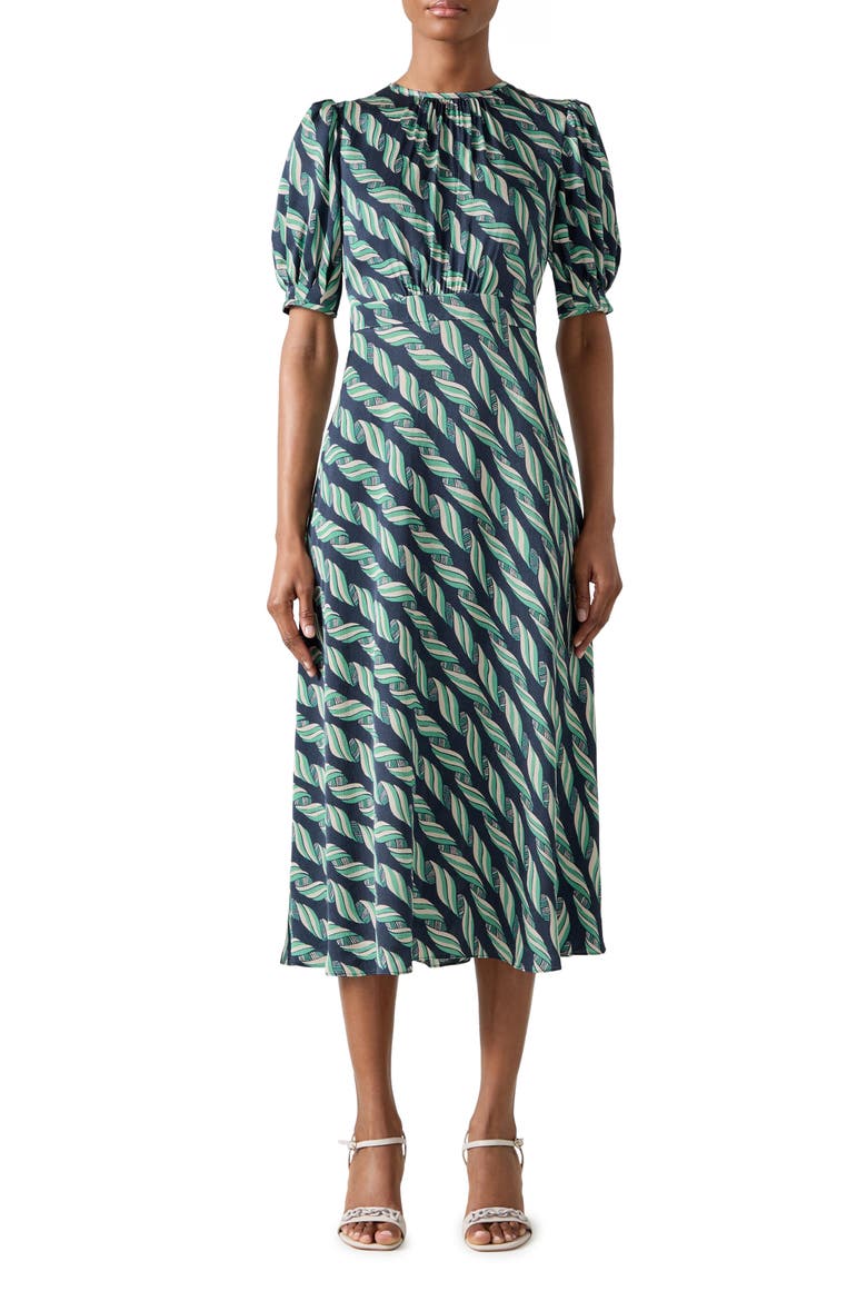 Jem Ribbon Print A-Line Dress, Main, color, NAVY MULTI