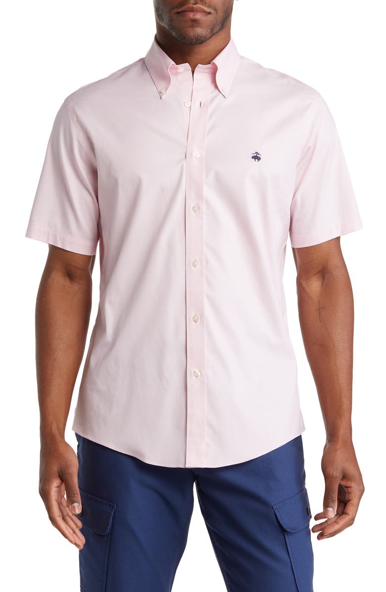 Brooks Brothers Regent Fit Short Sleeve Solid Stretch Cotton Button-Down Shirt, Main, color, 