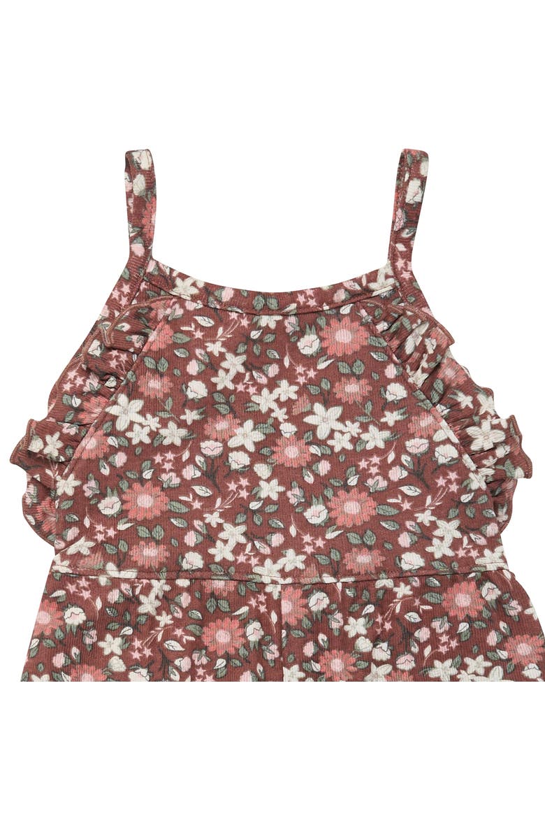 Baby Girls Beige Cherry Stripe Sleeveless Ruffle Romper, Alternate, color, Brown Star Floral