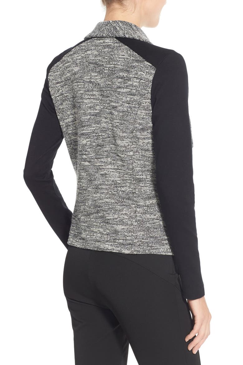 Bouclé & Knit Drape Collar Jacket, Alternate, color, BLACK MARL- BLACK COLORBLOCK