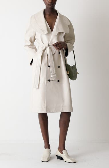 Bottega Veneta Double Breasted Leather Trench Coat | Nordstrom
