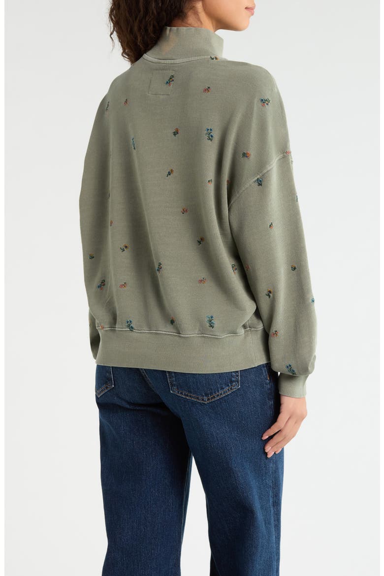 Embroidered Half-Zip Cotton Fleece Sweatshirt, Alternate, color, DUSTY OLIVE