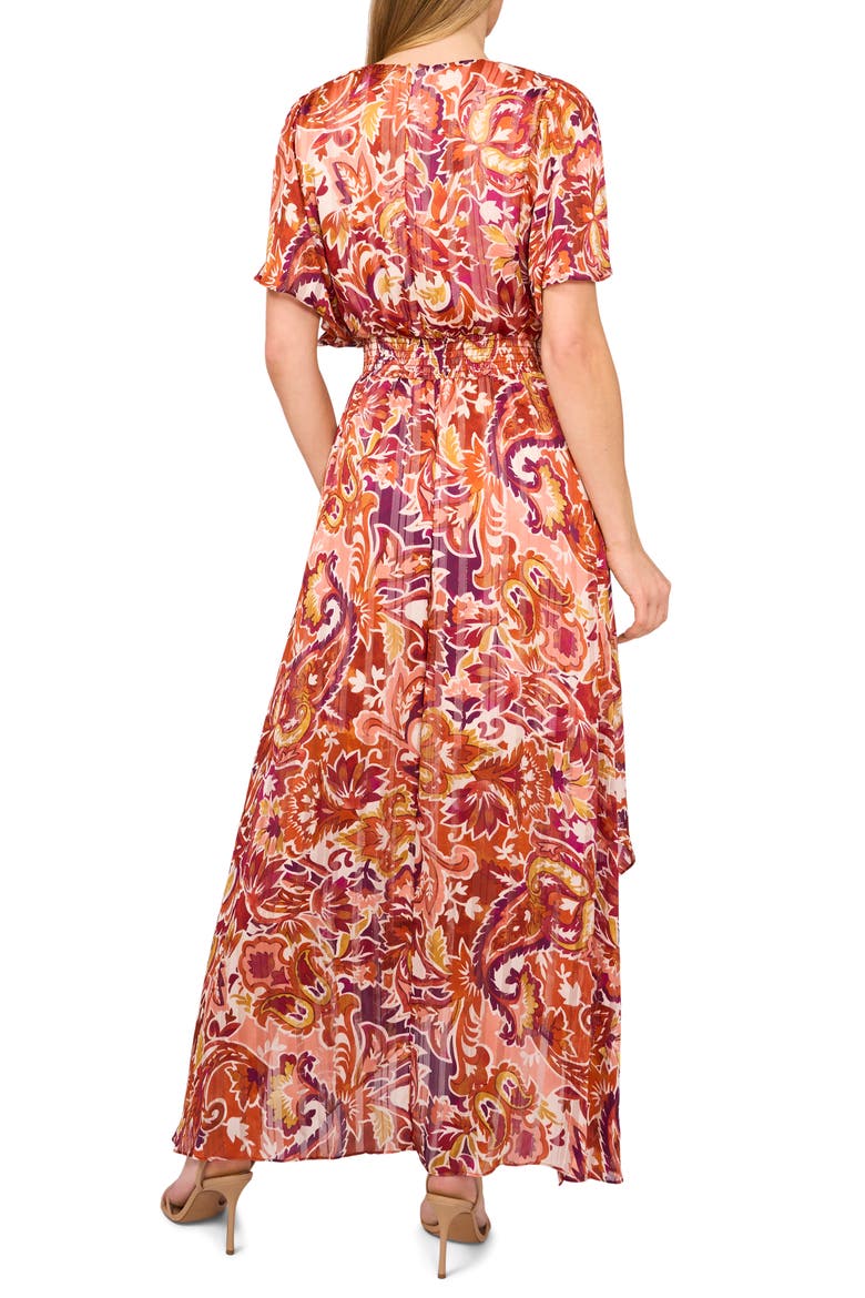 Smocked Waist Flutter Sleeve Maxi Dress, Alternate, color, WINE
