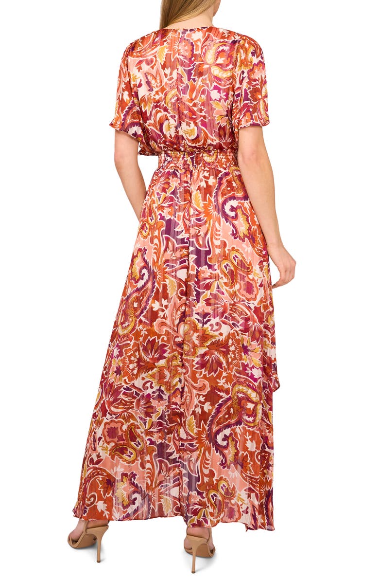 CeCe Smocked Waist Flutter Sleeve Maxi Dress, Alternate, color, Wine