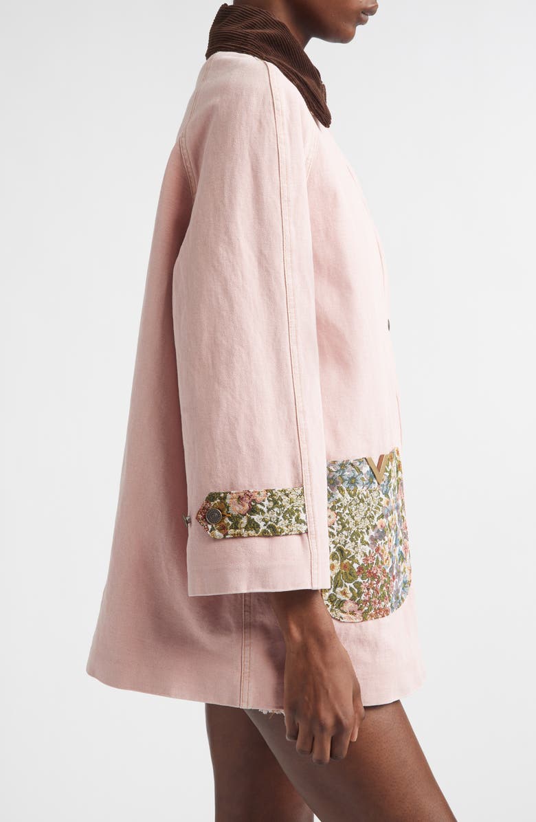 Valentino Tapestry Pocket Solid Cotton & Linen Denim Coat, Alternate, color, Dusty Rose