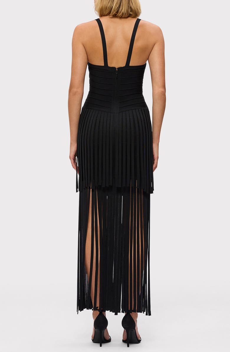 Herve Leger The Vivienne Fringe Gown, Alternate, color, Black