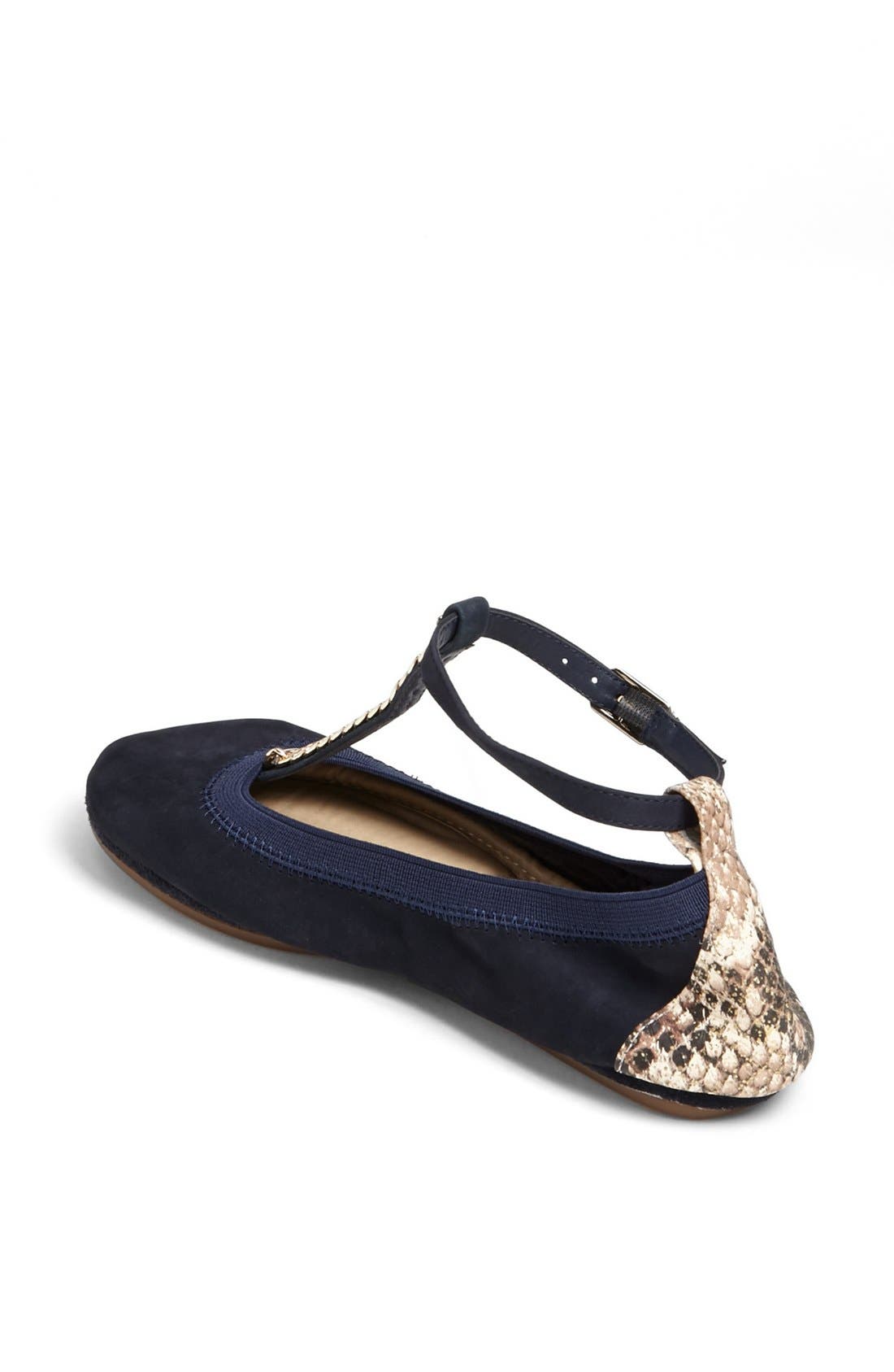 'Chain' T-Strap Foldable Flat, Alternate, color, MIDNIGHT/ GOLD SERPENT