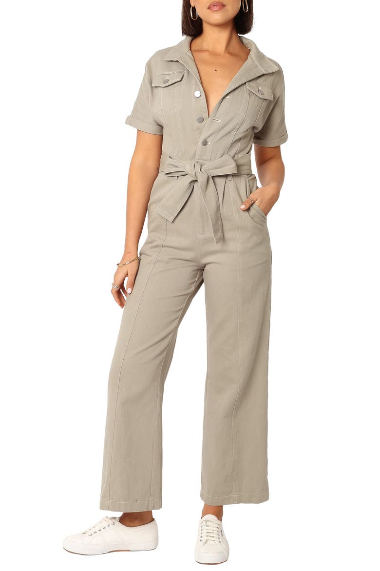 Demi Tie Waist Straight Leg Twill Jumpsuit, Main, color, OLIVE