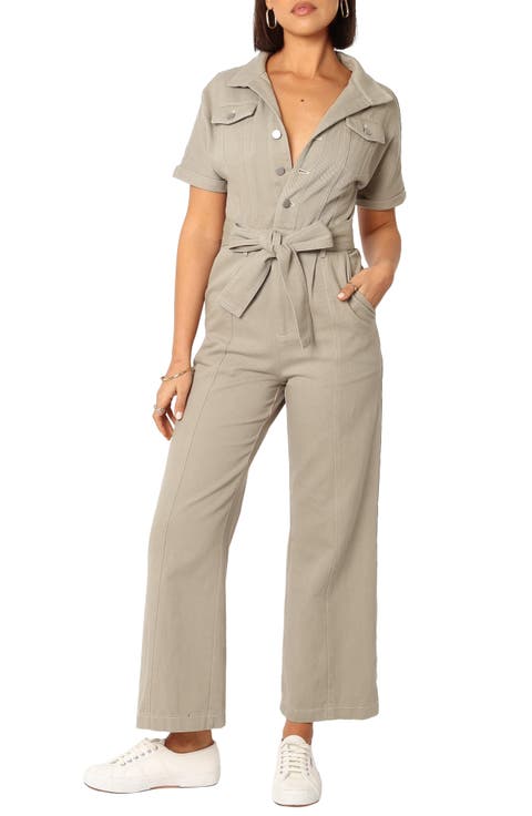 Demi Tie Waist Straight Leg Twill Jumpsuit