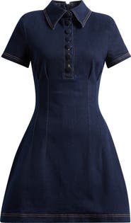 Odd Muse Pleated Seamed Cotton Blend Denim Fit & Flare Minidress