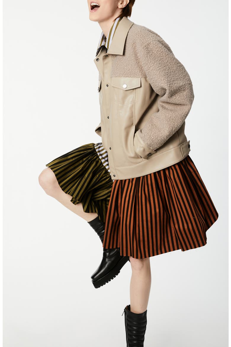 Faux Leather & Faux Shearling Trucker Jacket, Alternate, color, ALPACA