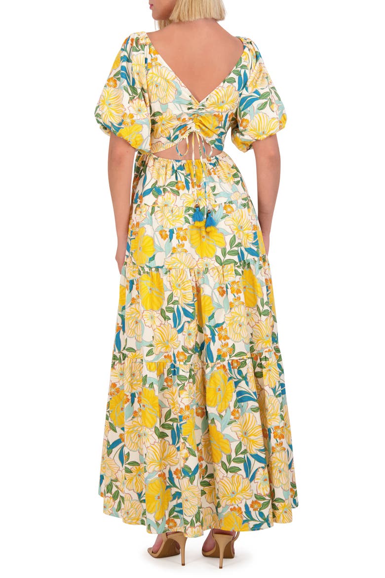 Floral Puff Sleeve Open Back Maxi Dress, Alternate, color, IVORY MULTI