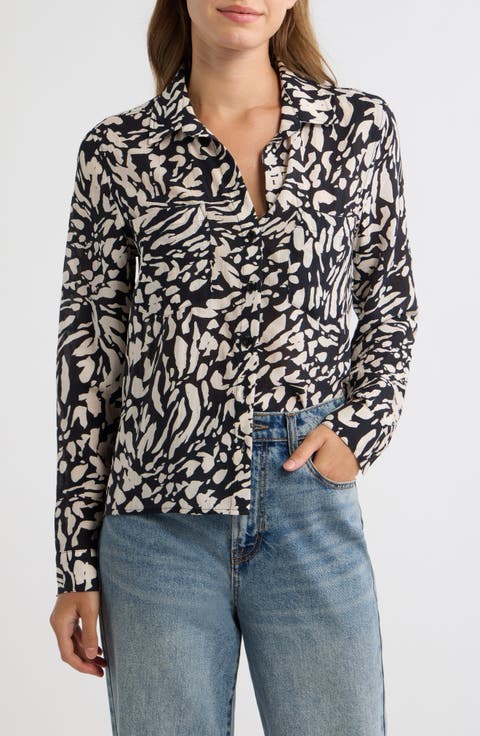 Print Two-Pocket Button-Down Shirt