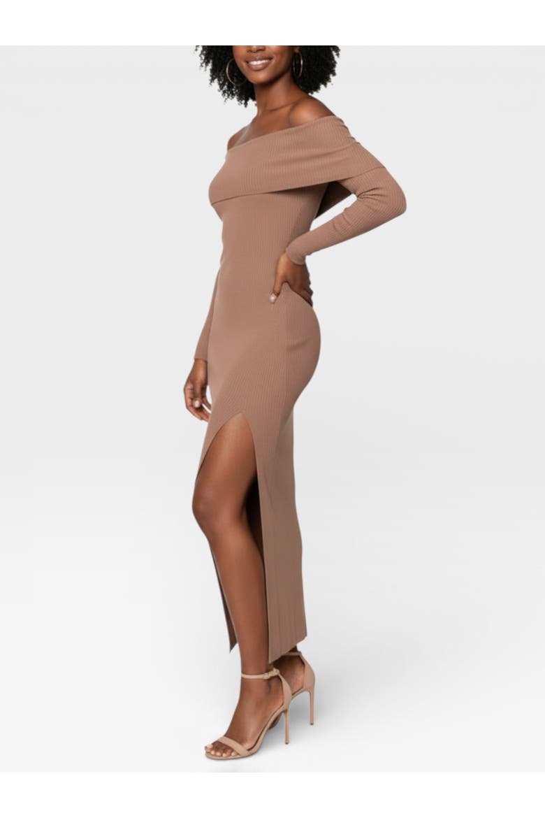 Delia Off the Shoulder Sweater Maxi Dress, Alternate, color, Almond