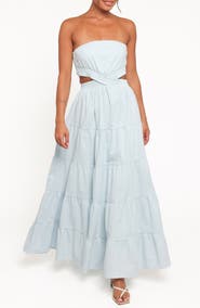 Petal & Pup Cadence Cutout Strapless Tiered Cotton Maxi Dress