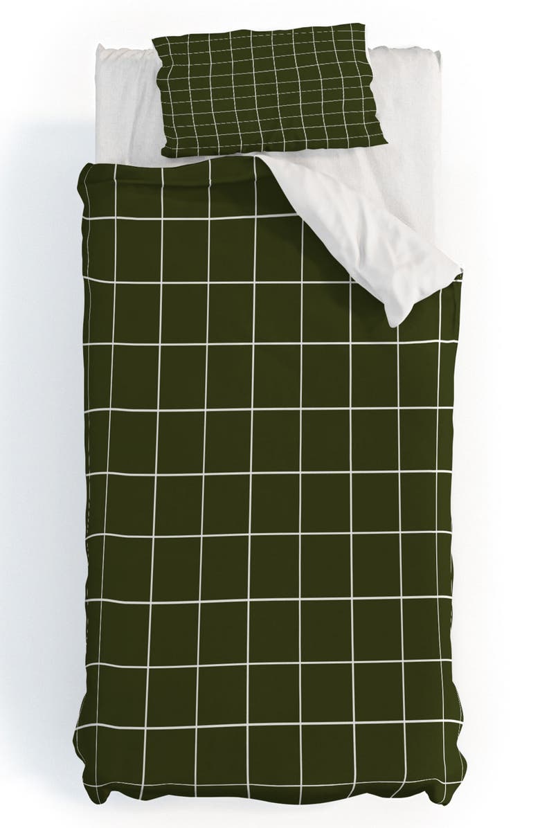 Deny Designs Grid Duvet Cover & Shams Set, Alternate, color, Green