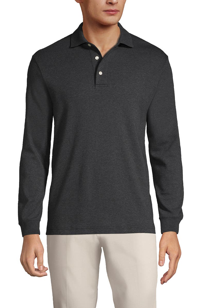 Lands' End Long Sleeve Cotton Supima Polo Shirt, Main, color, Dark Charcoal Heather