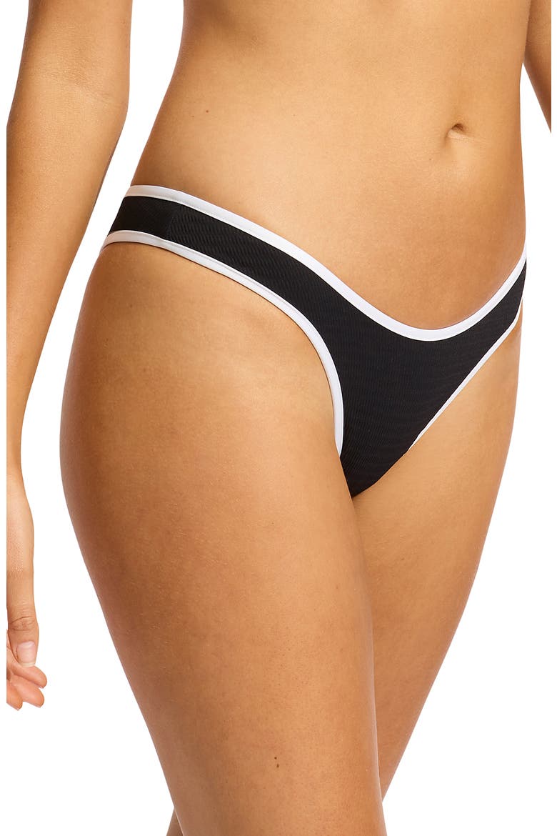 Scoop High Cut Colorblock Bikini Bottoms, Alternate, color, BLACK