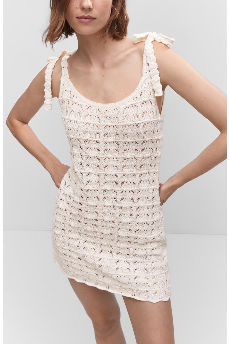 Tie Strap Crochet Minidress, Alternate, color, ECRU