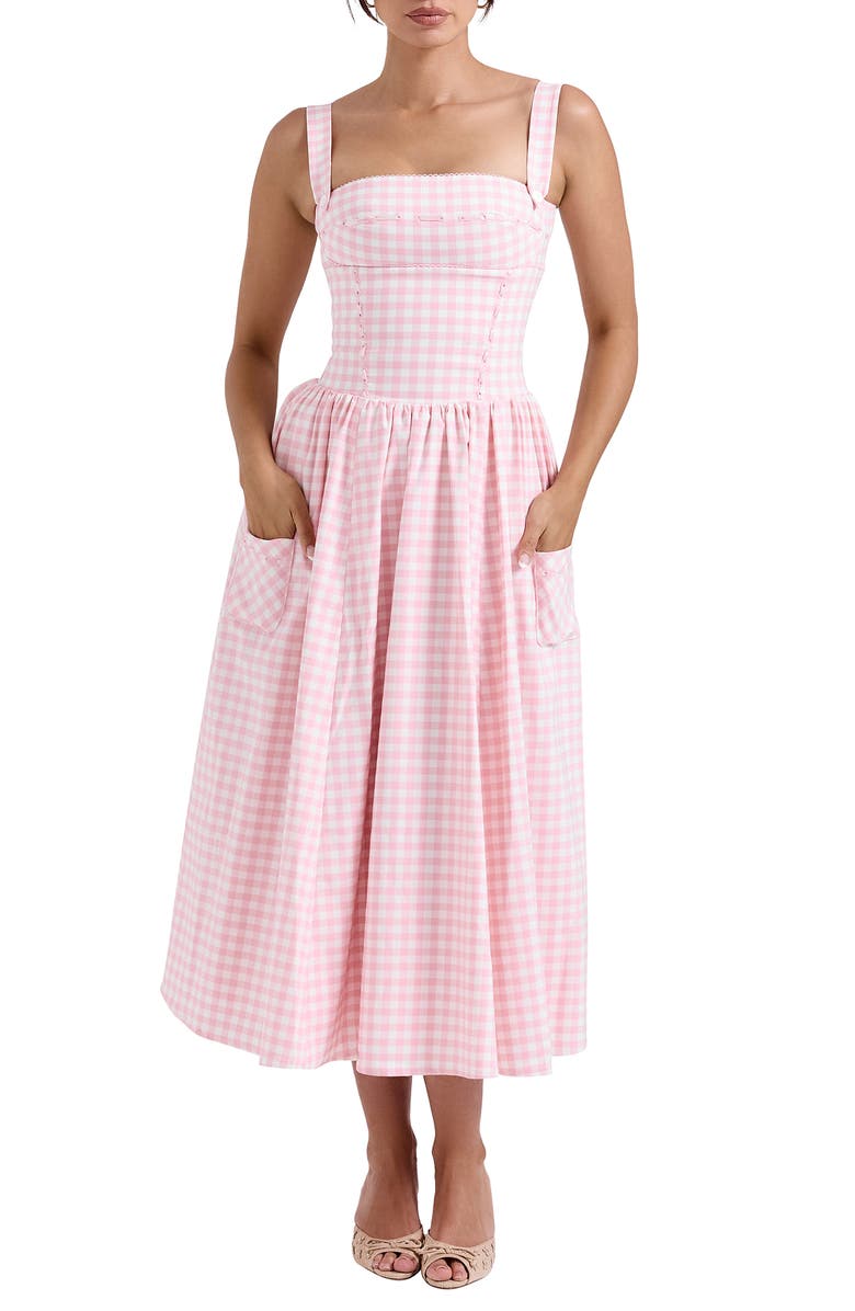 HOUSE OF CB Vivien Gingham Midi Dress, Main, color, Rose Shadow