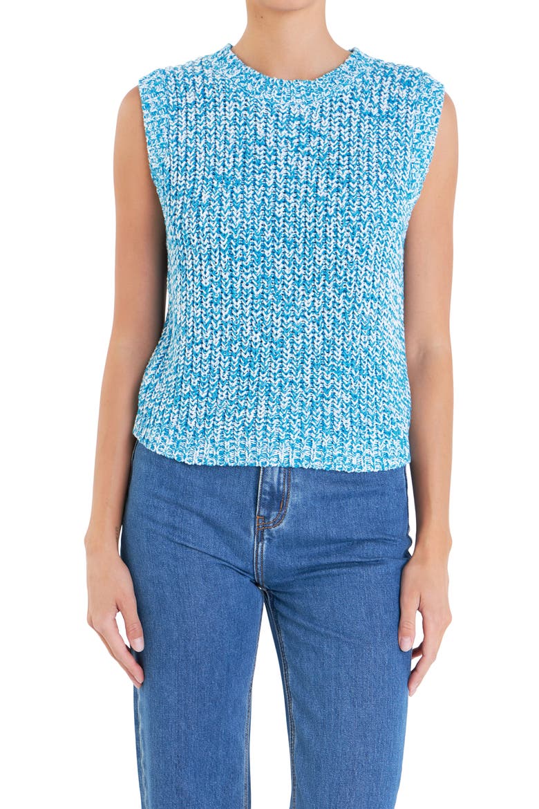 Marled Sleeveless Sweater, Main, color, BLUE/ WHITE