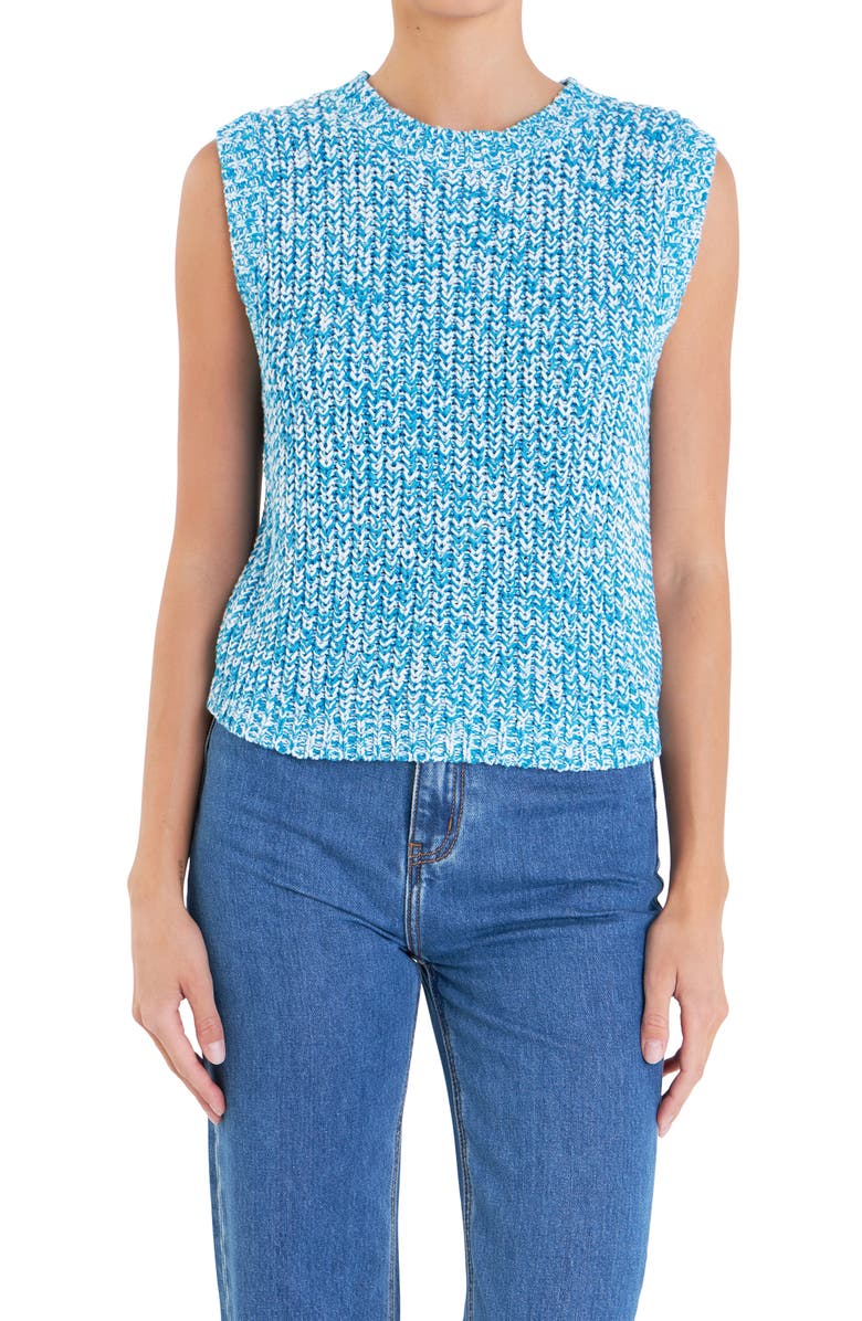 English Factory Marled Sleeveless Sweater, Main, color, Blue/ White