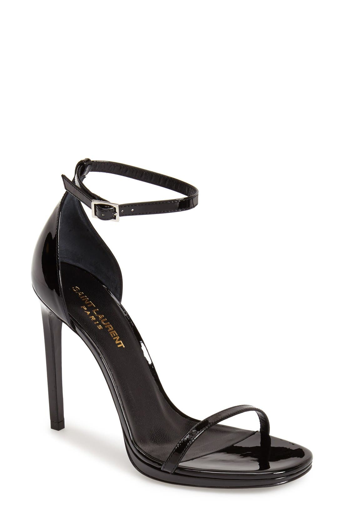'Jane' Ankle Strap Leather Sandal, Main, color, BLACK