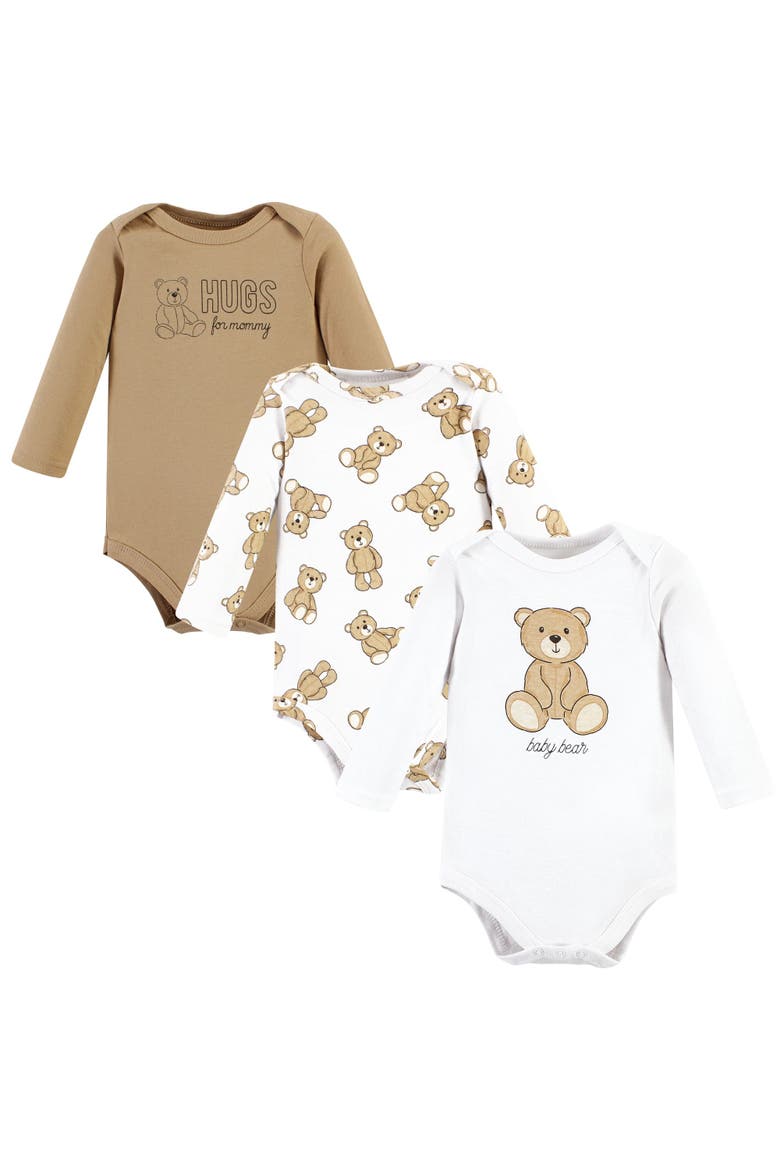 Everyday Long-sleeve Cotton All-in-ones, Main, color, Teddy Bears 3-Pack